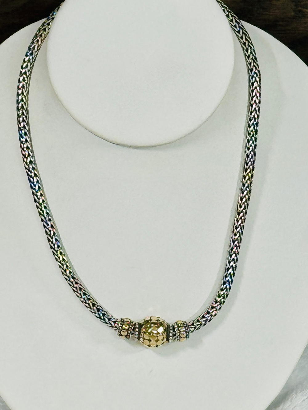 *STUNNING* - JOHN HARDY Dot 3 bead, 925 Sterling Silver/18K Gold Necklace, 16"